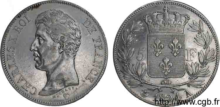 5 francs Charles X, 1er type 1824 Paris F.310/1 MBC 