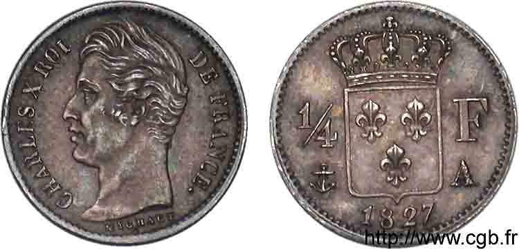 1/4 franc Charles X 1827 Paris F.164/10 VZ 