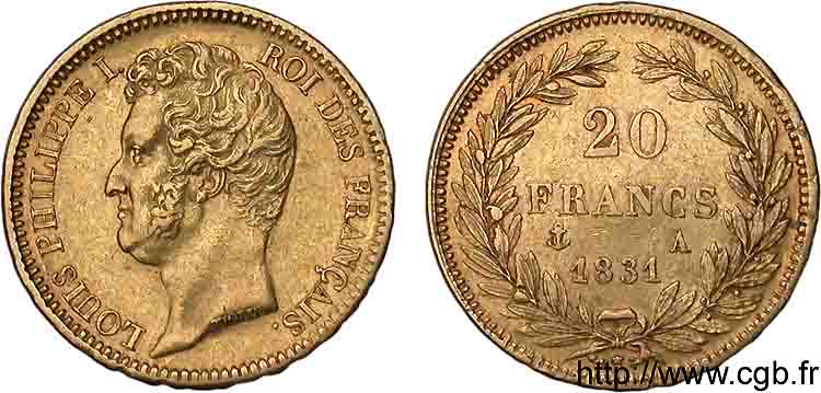 20 francs or Louis-Philippe, Tiolier, tranche inscrite en creux 1831 Paris F.524/2 MBC 