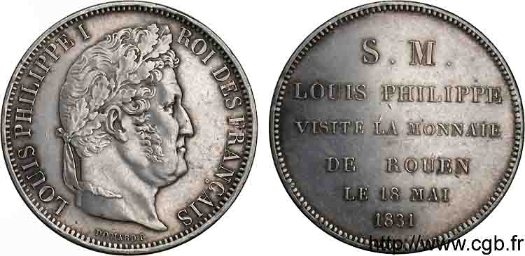 Module de 5 francs , 1er type Domard, visite de la monnaie de Rouen 1831 Rouen VG.2824  VZ 