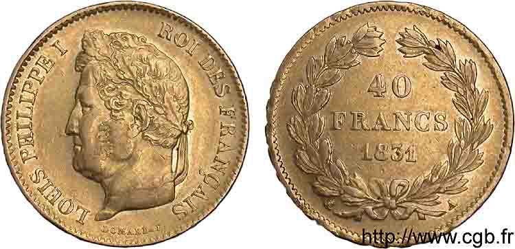 40 francs or Louis-Philippe, sans étoile 1831 Paris F.546/2 MBC 