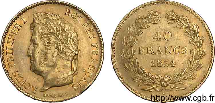 40 francs or Louis-Philippe 1834 Bayonne F.546/7 TTB 