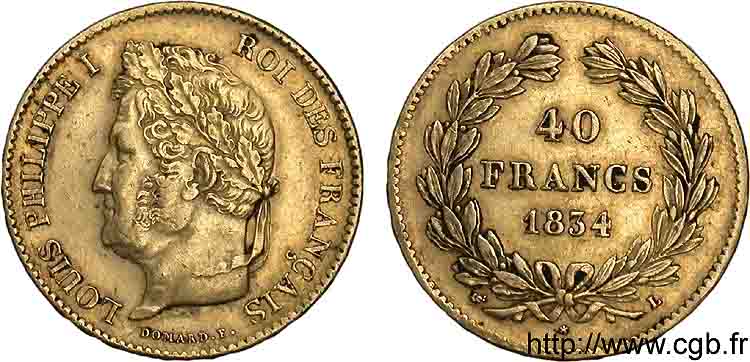 40 francs or Louis-Philippe 1834 Bayonne F.546/7 MBC 