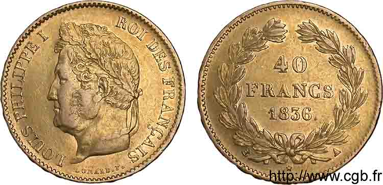 40 francs or Louis-Philippe 1836 Paris F.546/9 MBC 