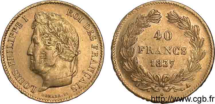 40 francs or Louis-Philippe 1837 Paris F.546/10 TTB 