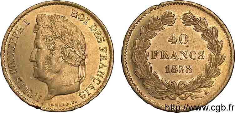 40 francs or Louis-Philippe 1838 Paris F.546/11 SS 