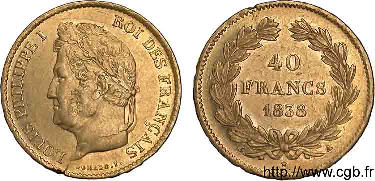 40 francs or Louis-Philippe 1838 Paris F.546/11 TTB 