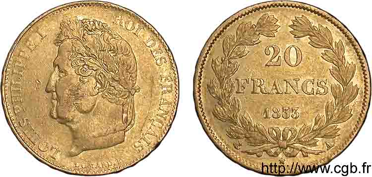 20 francs Louis-Philippe, Domard 1833 Paris F.527/4 TTB 