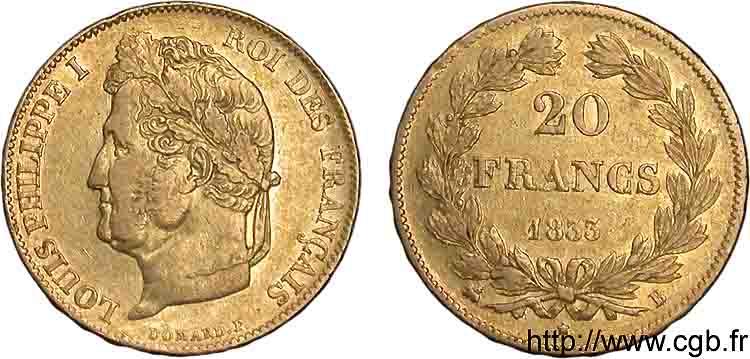 20 francs Louis-Philippe, Domard 1833 Rouen F.527/5 MBC 