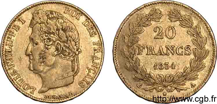 20 francs Louis-Philippe, Domard 1834 Paris F.527/7 SS 