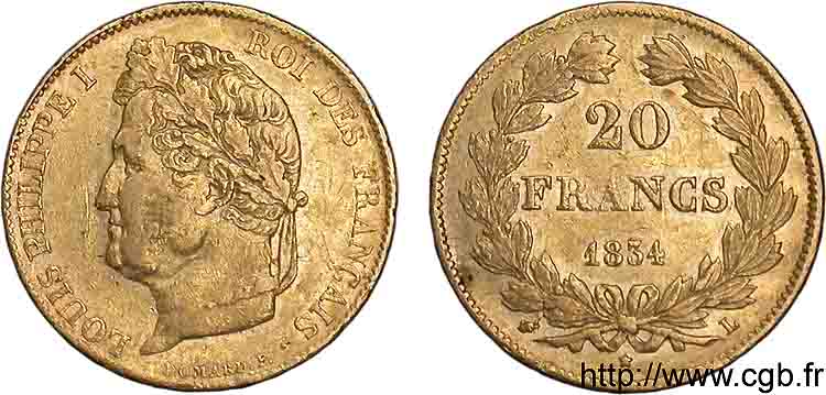 20 francs Louis-Philippe, Domard 1834 Bayonne F.527/9 TTB 