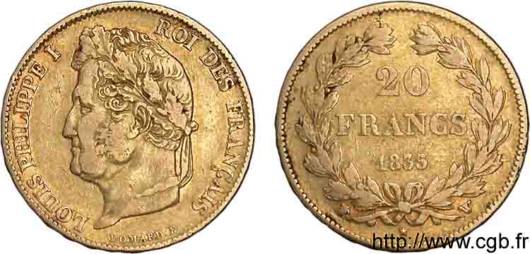 20 francs Louis-Philippe, Domard 1835 Lille F.527/13 SS 