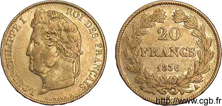 20 francs Louis-Philippe, Domard 1836 Paris F.527/14 XF 