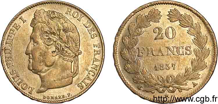 20 francs Louis-Philippe, Domard 1837 Paris F.527/16 BB 