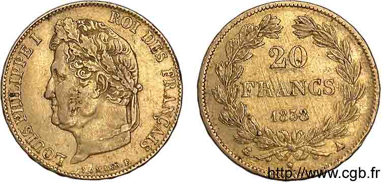 20 francs Louis-Philippe, Domard 1838 Paris F.527/18 TTB 