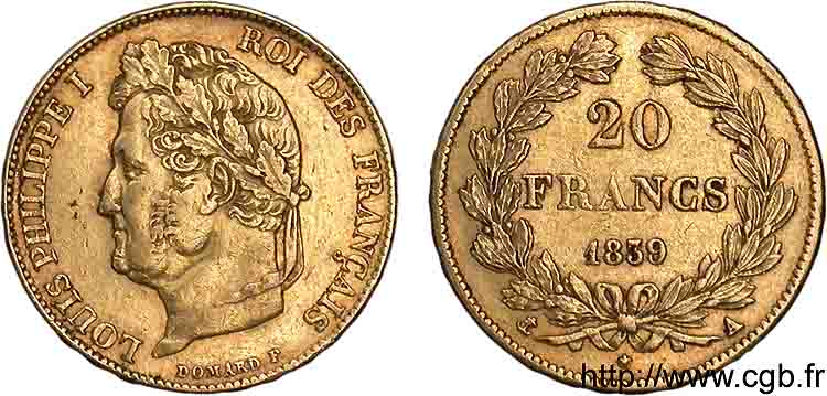 20 francs Louis-Philippe, Domard 1839 Paris F.527/20 TTB 