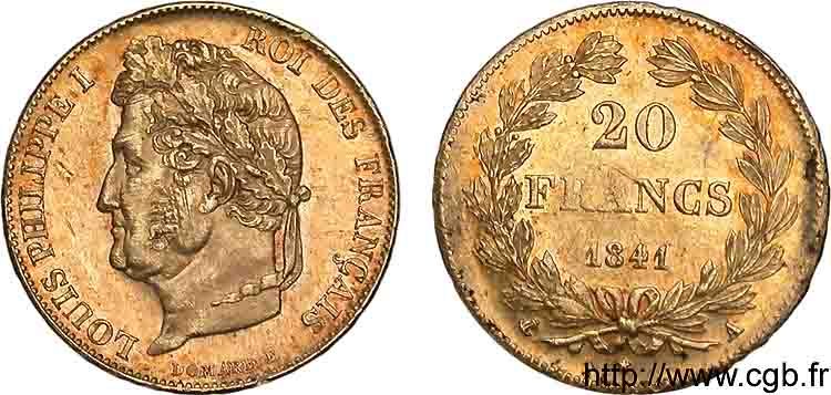 20 francs Louis-Philippe, Domard 1841 Paris F.527/25 SUP 