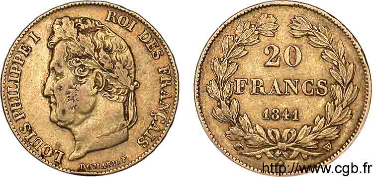 20 francs Louis-Philippe, Domard 1841 Lille F.527/26 BB 