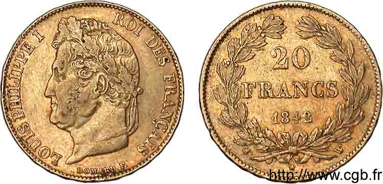 20 francs Louis-Philippe, Domard 1842 Lille F.527/28 SS 