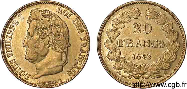 20 francs Louis-Philippe, Domard 1843 Paris F.527/29 TTB 