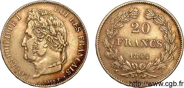 20 francs Louis-Philippe, Domard 1844 Lille F.527/32 MBC 