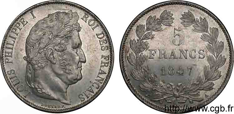 5 francs IIIe type Domard 1847 Paris F.325/14 AU 