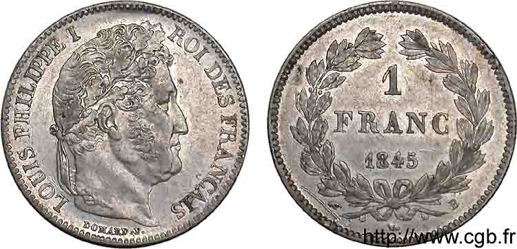 1 franc Louis-Philippe, couronne de chêne 1845 Rouen F.210/101 BB 