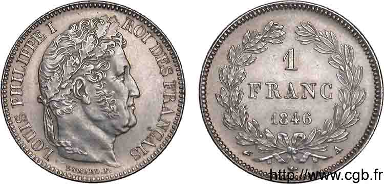 1 franc Louis-Philippe, couronne de chêne 1846 Paris F.210/105 VZ 