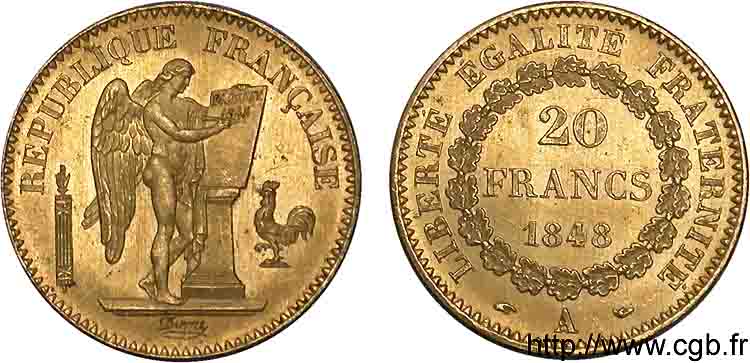20 francs or Génie, IIe République 1848 Paris F.528/1 SPL 
