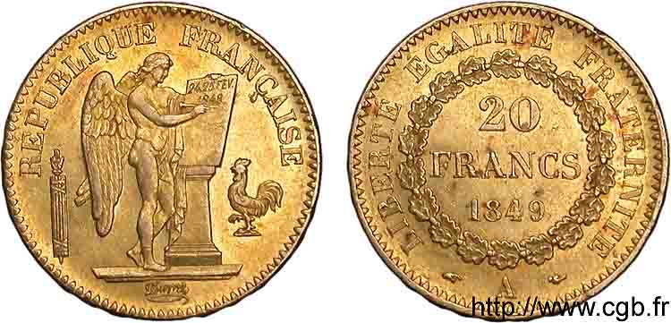 20 francs or Génie, IIe République 1849 Paris F.528/2 SPL 