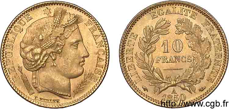 10 francs Cérès Deuxième république, Levrette oreille basse 1850 Paris F.504/2 SUP 