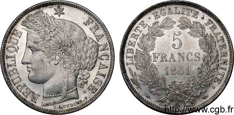 5 francs Cérès, IIe République 1851 Paris F.327/7 AU 