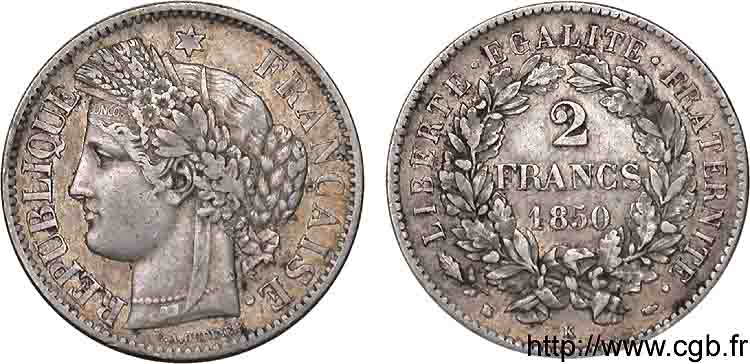 2 francs Cérès Deuxième république 1850 Bordeaux F.261/6 MBC 
