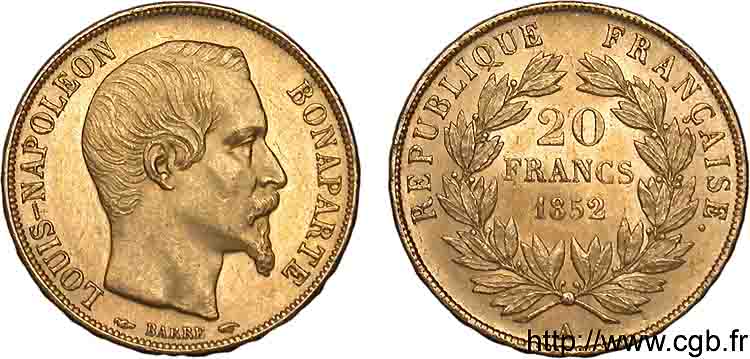 20 francs or Louis-Napoléon 1852 Paris F.530/1 SUP 