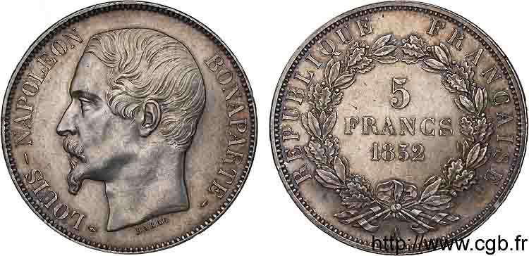 5 francs Louis-Napoléon 1852 Paris F.329/1 EBC 