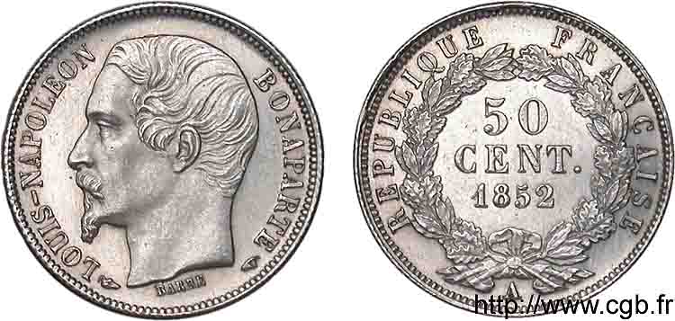 50 centimes Louis-Napoléon 1852 Paris F.185/1 AU 