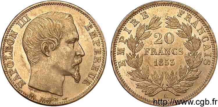 20 francs or Napoléon III tête nue 1853 Paris F.531/1 VZ 