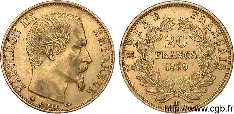 20 francs or Napoléon III tête nue 1859 Strasbourg F.531/16 XF 