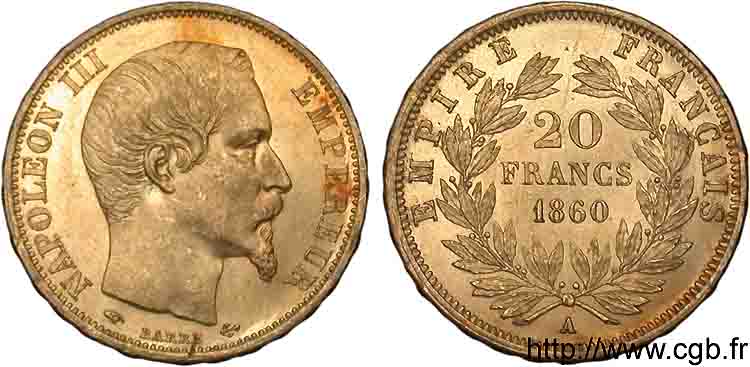 20 francs or Napoléon III tête nue 1860 Paris F.531/18 AU 