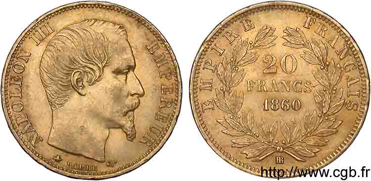 20 francs or Napoléon III tête nue 1860 Strasbourg F.531/20 MBC 