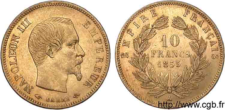 10 francs Napoléon III tête nue 1855 Paris F.506/1 SS 