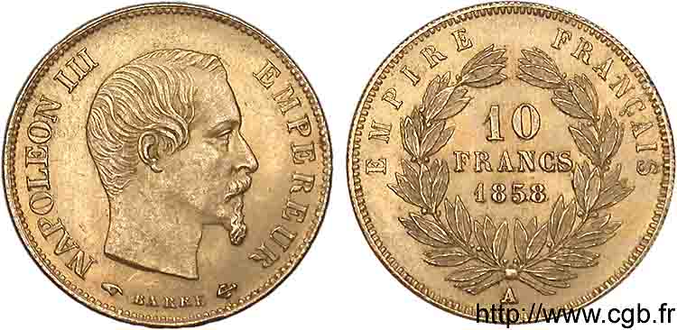 10 francs Napoléon III tête nue 1858 Paris F.506/5 AU 