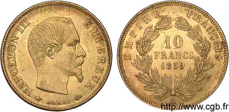 10 francs Napoléon III tête nue 1859 Paris F.506/7 VZ 