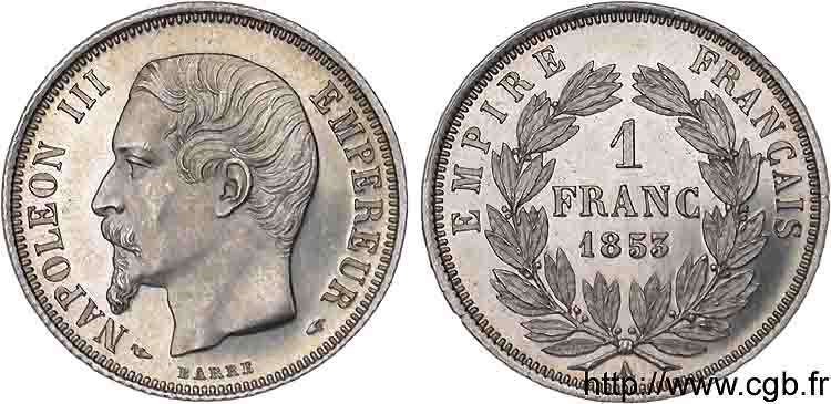 1 franc Napoléon III, tête nue 1853 Paris F.214/1 SPL 