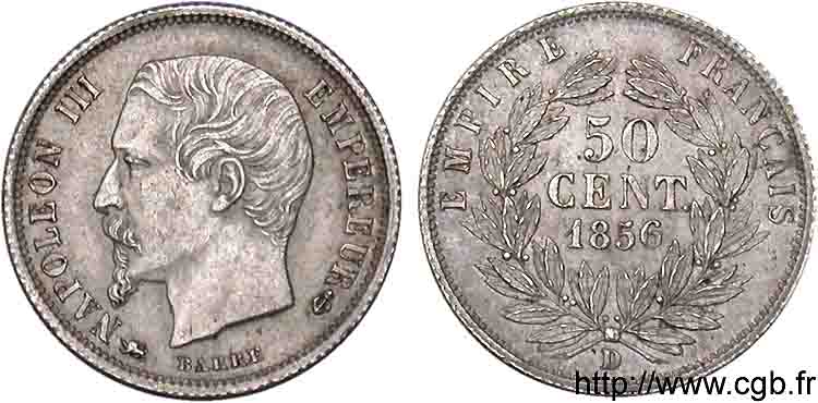 50 centimes Napoléon III, tête nue 1856 Lyon F.187/7 SUP 