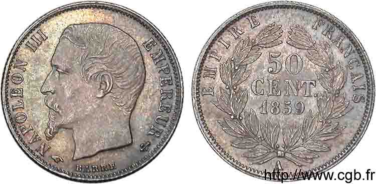 50 centimes Napoléon III, tête nue 1859 Paris F.187/10 AU 