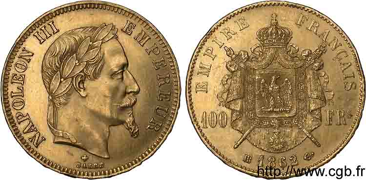 100 francs or Napoléon III tête laurée 1862 Strasbourg F.551/2 VZ 