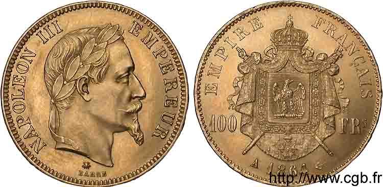 100 francs or Napoléon III tête laurée 1864 Paris F.551/4 EBC 