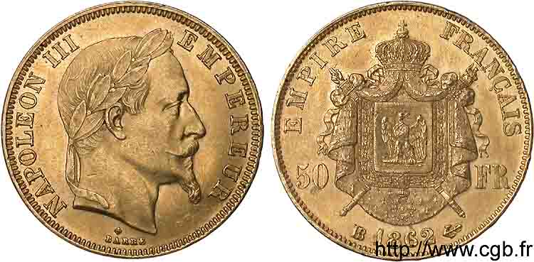 50 francs or Napoléon III tête laurée 1862 Strasbourg F.548/2 SPL 