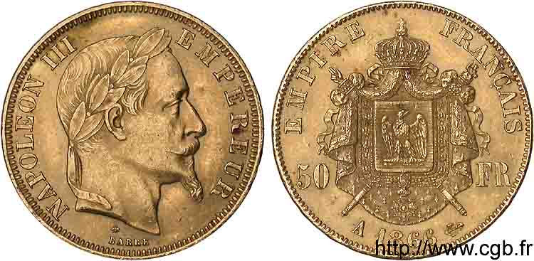 50 francs or Napoléon III tête laurée 1866 Paris F.548/6 SUP 